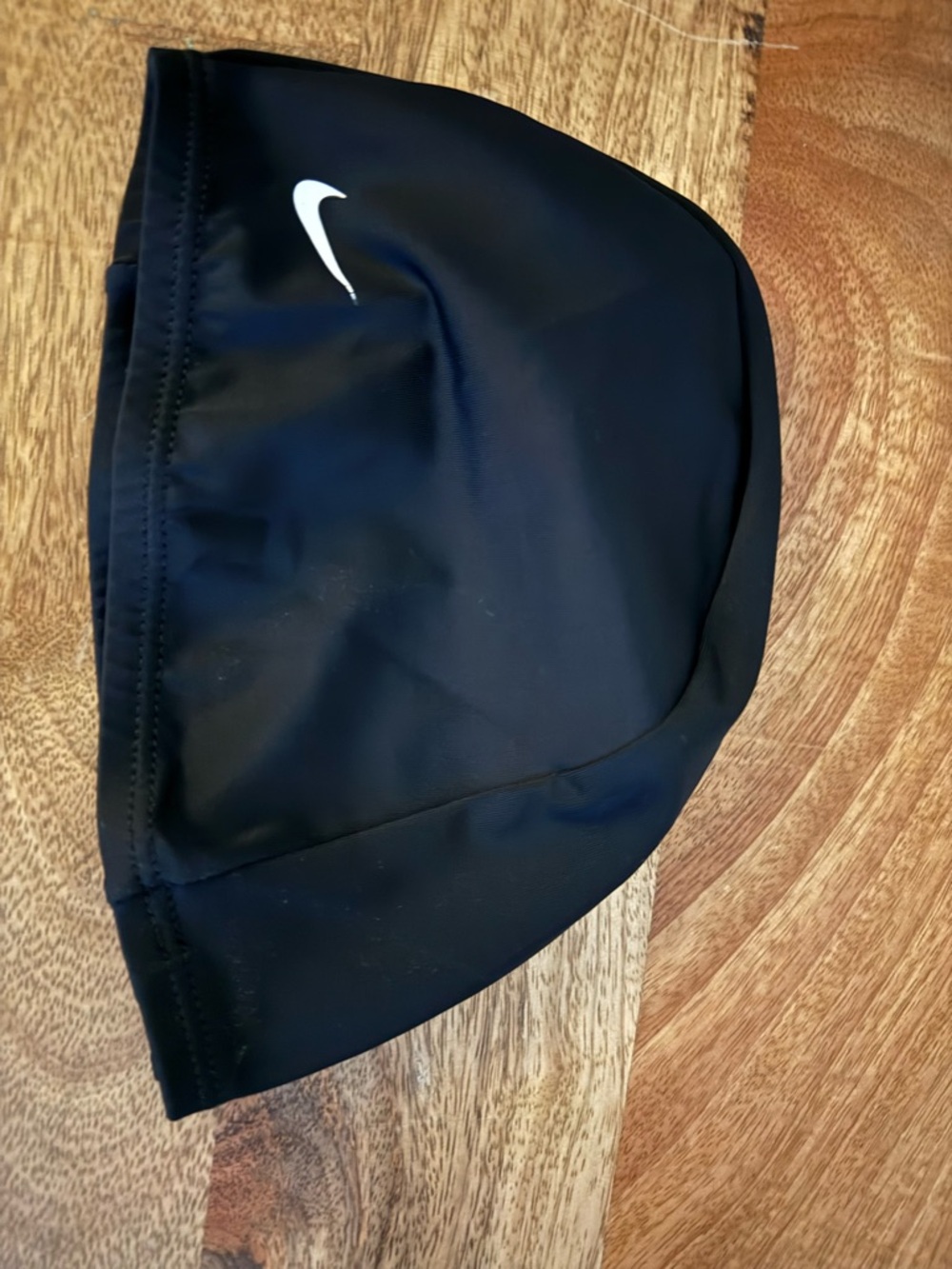 Nike Black Swim Cap with White Swoosh Logo
